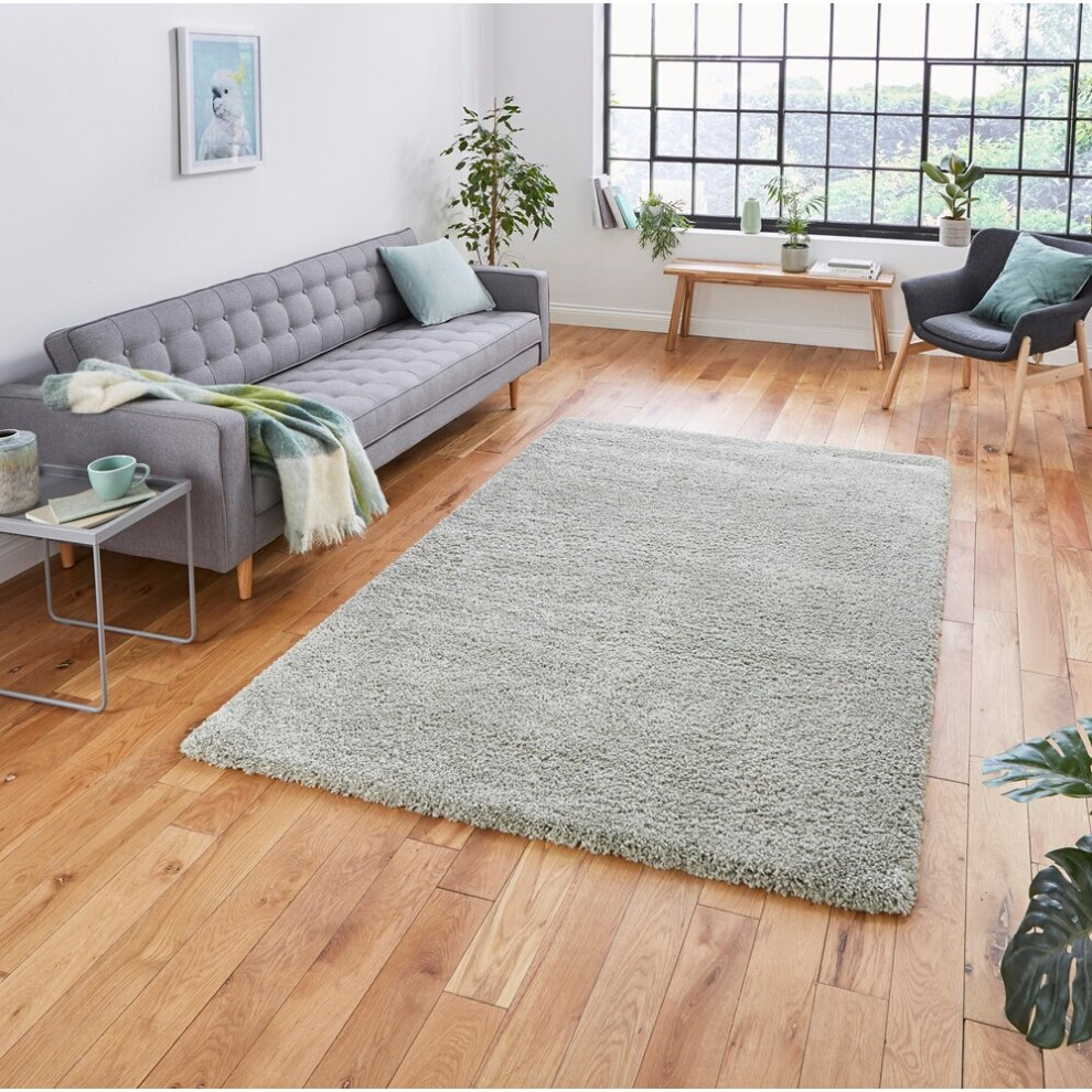 (80x150cm	) Sierra 9000 Shaggy Rugs in Pastel Green High Dense Soft Polypropylene Mats