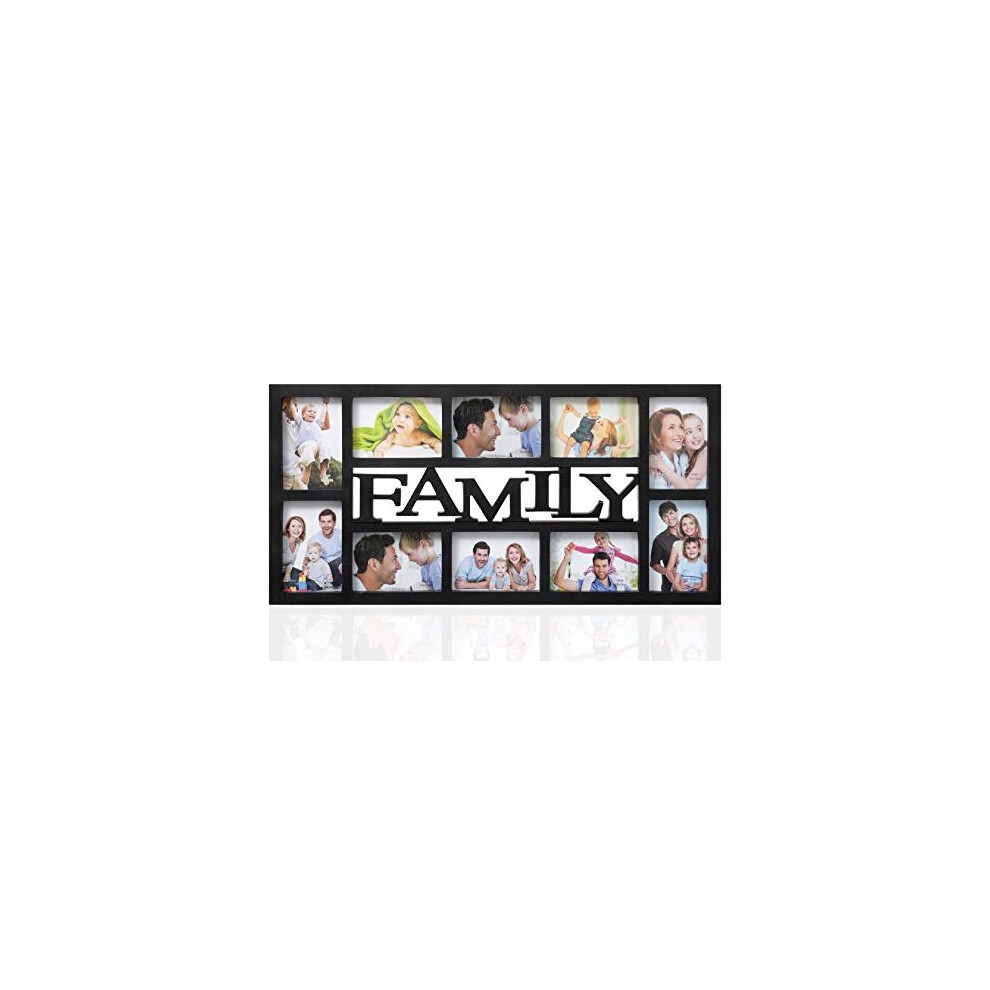 ARPAN Family Multi Aperture Photo Picture Frame - Holds 10 X 6''X4'' Photos (Black Family)