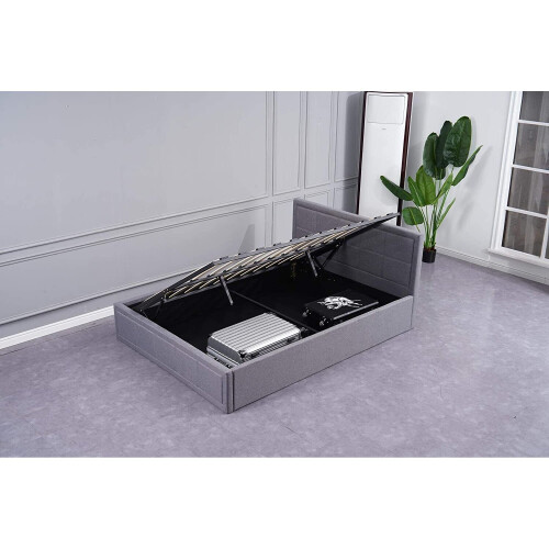 (4FT6 Big Double) Grey Upholstered Storage Ottoman gas side lift Bed 2
