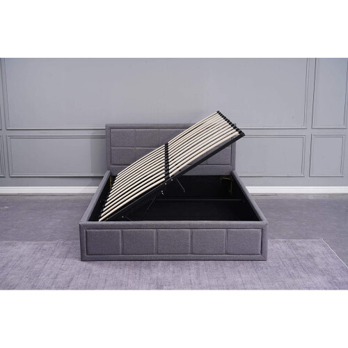 (4FT6 Big Double) Grey Upholstered Storage Ottoman gas side lift Bed 1