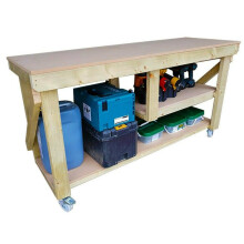 (5ft, Legs With Wheels) Wooden MDF Workbench With Half Shelf For Multi Storage