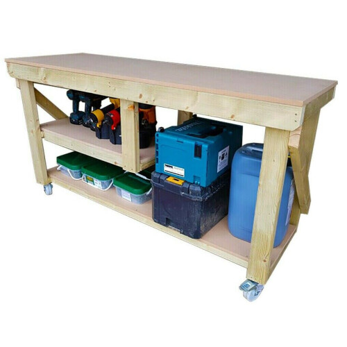 (7ft, Standard Legs) Wooden MDF Workbench With Half Shelf For Multi Storage 1