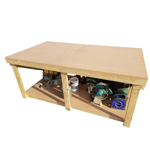 (7ft, Standard Legs) Wooden Workbench MDF Top 3FT Wide Garage Handmade 2