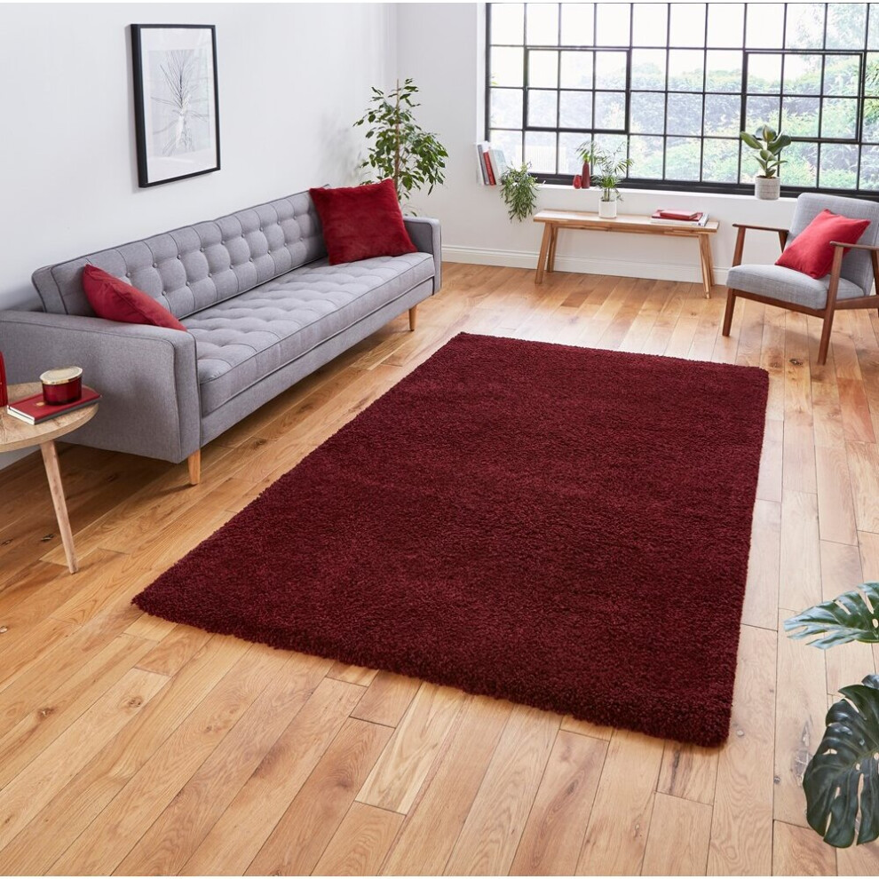 (80x150cm) Sierra 9000 Shaggy Rugs In Ruby Red Dense Soft Polypropylene Mats