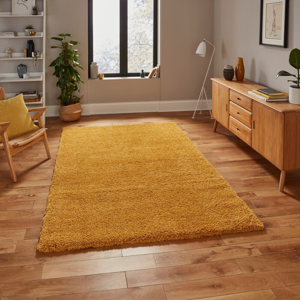 Think Rugs (160X220cm) Sierra 9000 Shaggy Rugs In Dense Soft Polypropylene Mats Yellow