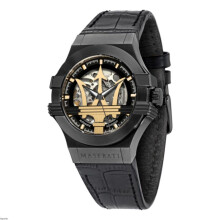 Herenhorloge - Maserati - Potenza - Zwart PVD Staal - Leren Band - Automatisch