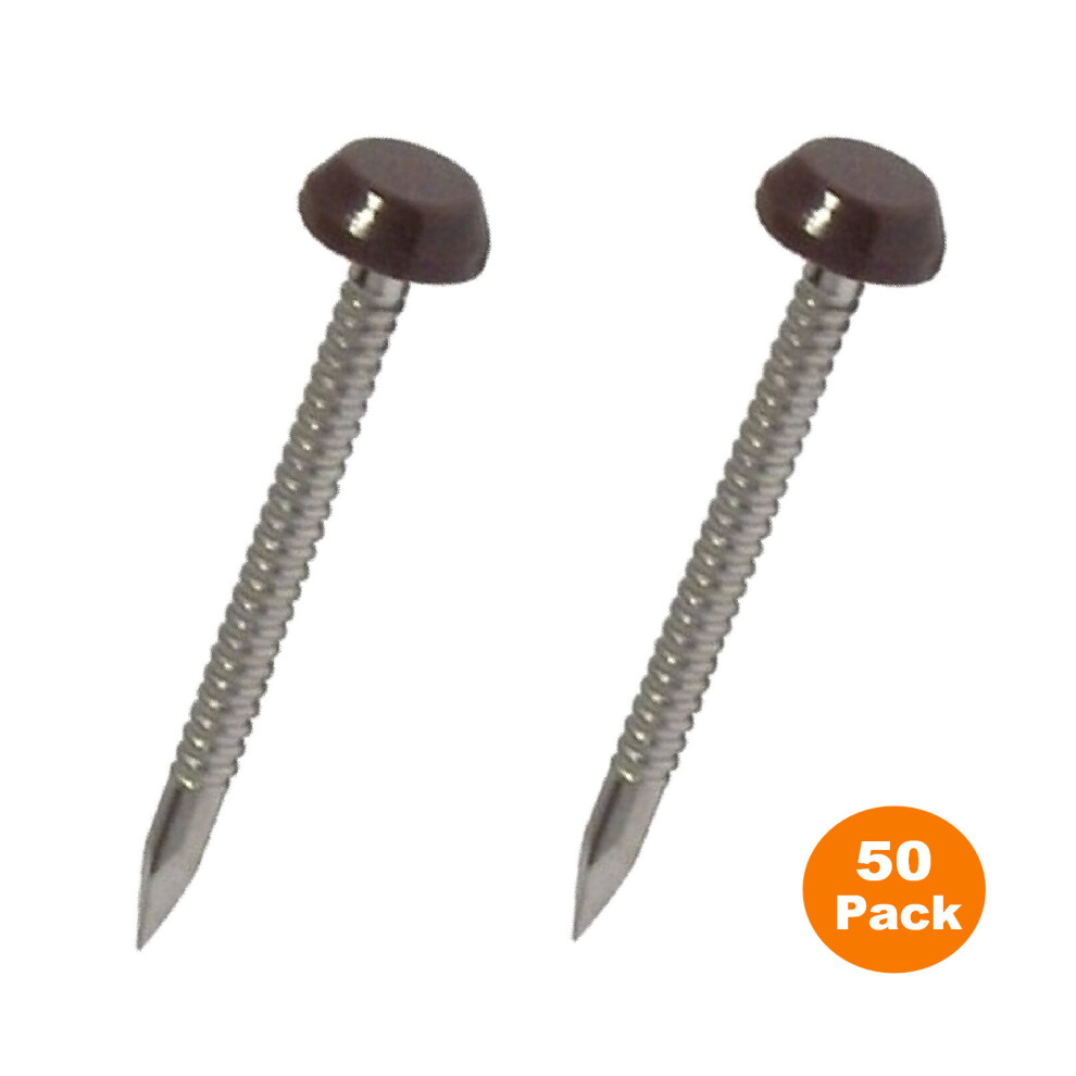 50 x Brown UPVC 30mm Poly Top Pins Nails Plastic Headed Fascia Fixings