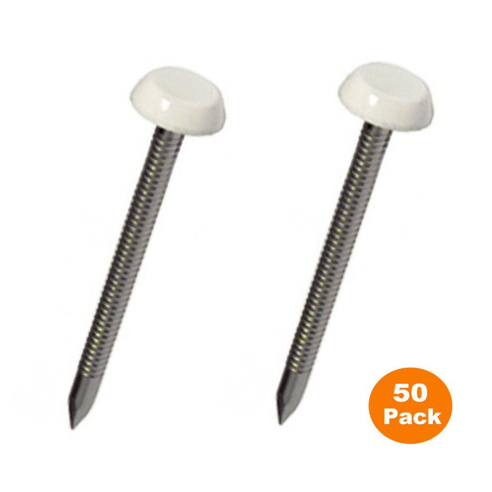 50 x White UPVC 30mm Poly Top Pins Nails Plastic Headed Fascia Fixings