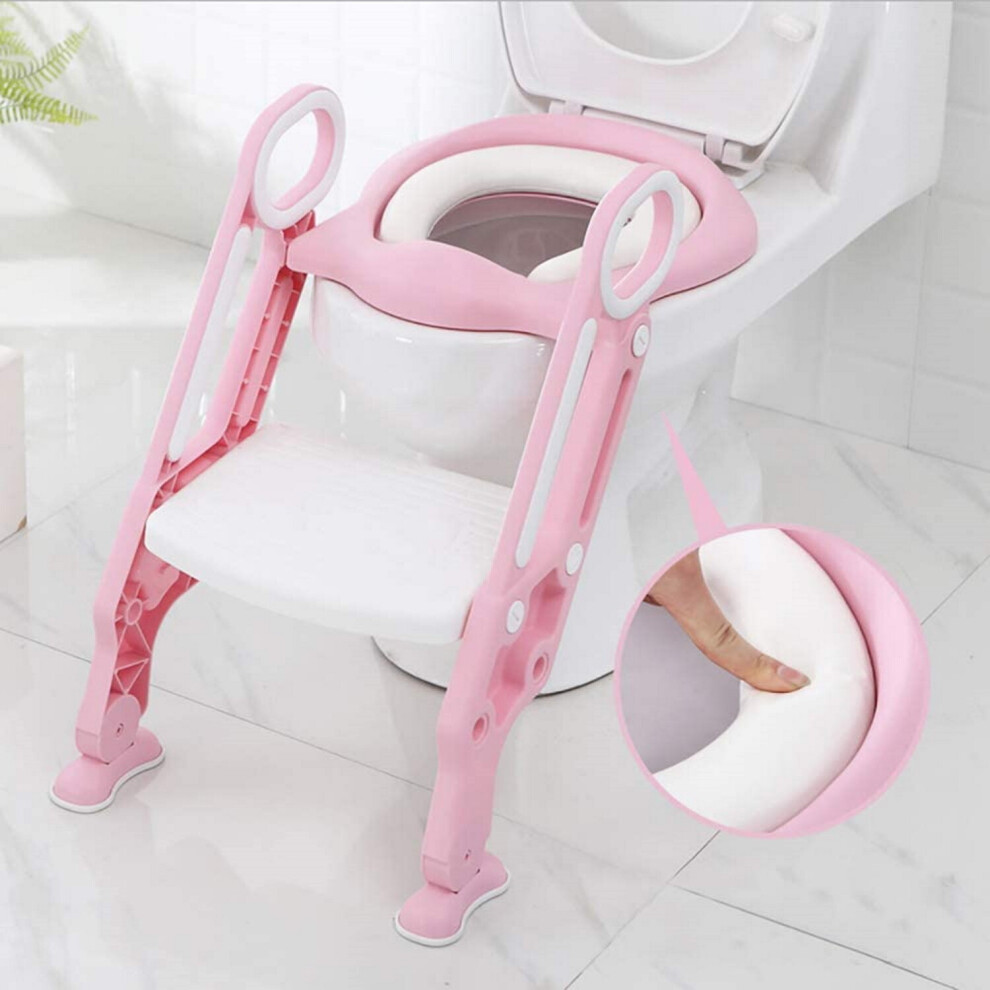 (Pink/White) Kids Potty Toilet Training Seat Step Stool