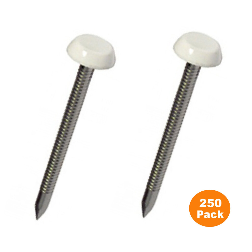 250 x White UPVC 40mm Poly Top Pins Plastic Headed Fascia Fixings