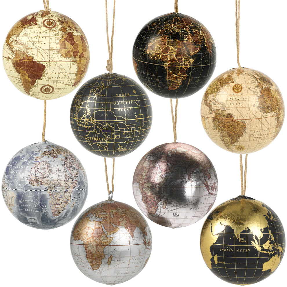 (8 Metallic Hanging Globe) Christmas Hanging | Spinning Globe