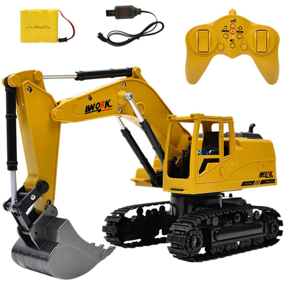 Remote Controlled Digger Truck Toy, Big Scale 1:24 Excavator 8 Channel 2,4GHz Radio RC Construction Bulldozer Vehicle for Kids Children 4+ year Old