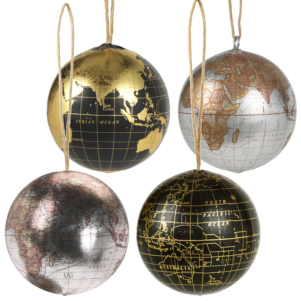 (4 Metallic Hanging Globe) Christmas Hanging | Spinning Globe