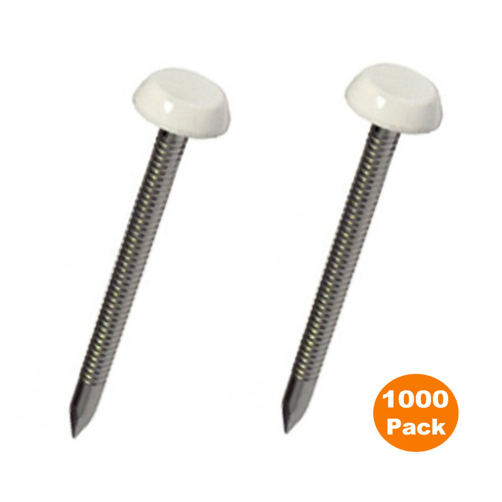 1000 x White UPVC 40mm Poly Top Pins Plastic Headed Fascia Fixings