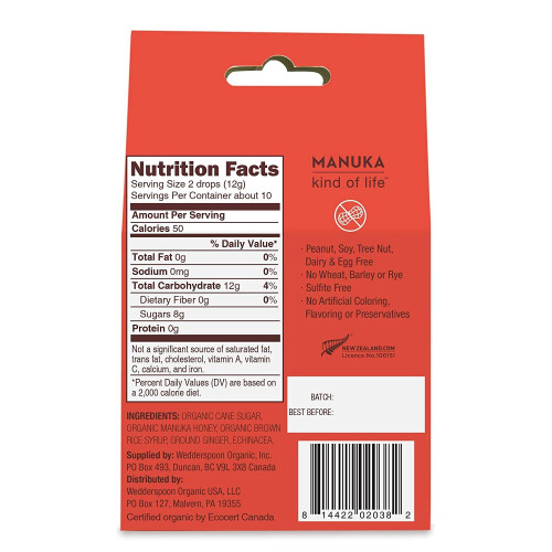 Wedderspoon Wedderspoon, Οργανική Μελίτανη Drops, Ginger με Echinacea, 4 oz (120 g) 2
