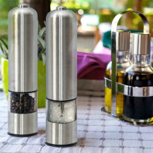 2-Pack Light-Up Electric Salt & Pepper Mills - Stainless Steel, One-Touch Grinding, Refillable, Requires 4 AA Batteries