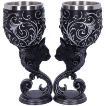 Familiars Love Goblets - Twin Cat Heart - Set of Two Goblets - Gothic