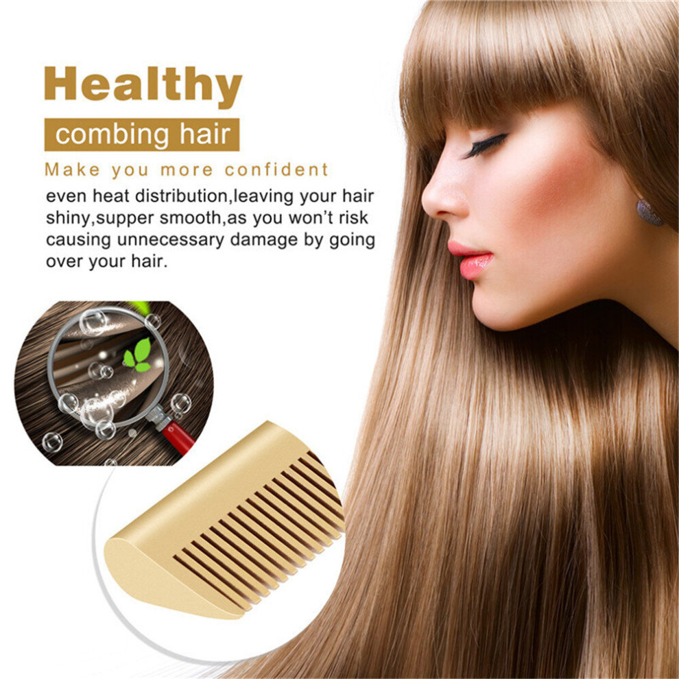 (Gold) Electric Heating Comb Curling Iron Heated Brush Copper Hair Straightener Comb