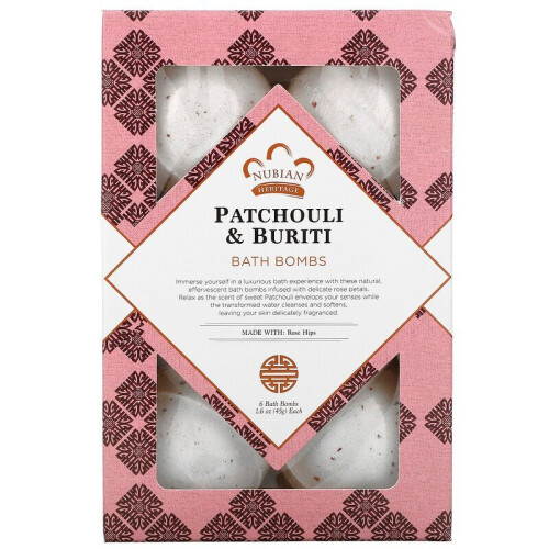Nubian Heritage, Patchouli & Buriti, Bath Bombs, 6 Bath Bombs