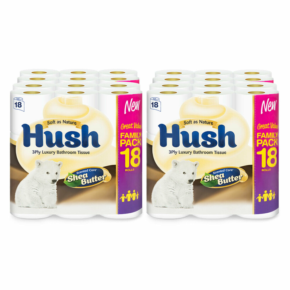 (72 Rolls) Hush Luxury 3Ply Bathroom Tissue, SheaButter Rolls