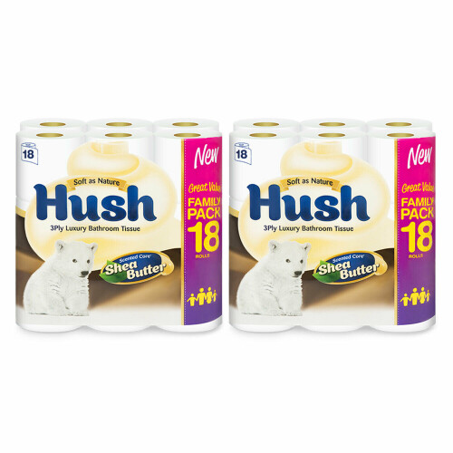 Hush (36 Rolls) Hush Luxury 3Ply Bathroom Tissue, SheaButter Rolls
