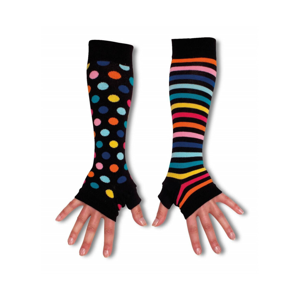 United Oddsocks Long Black Spots Stripes Arm Warmers Fingerless Gloves