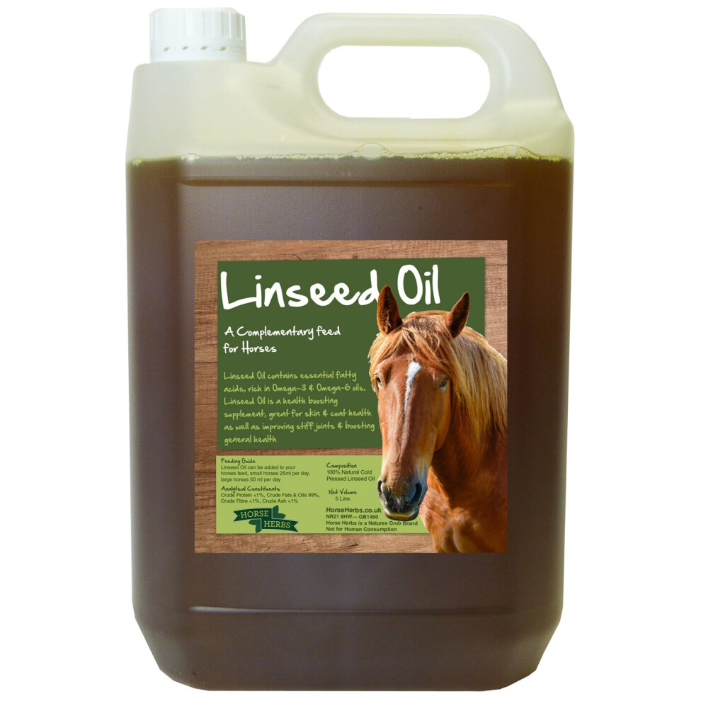 Horse Herbs Linseed Oil 5 Litre - Oil Supplement For Horses - Equine, Linseed