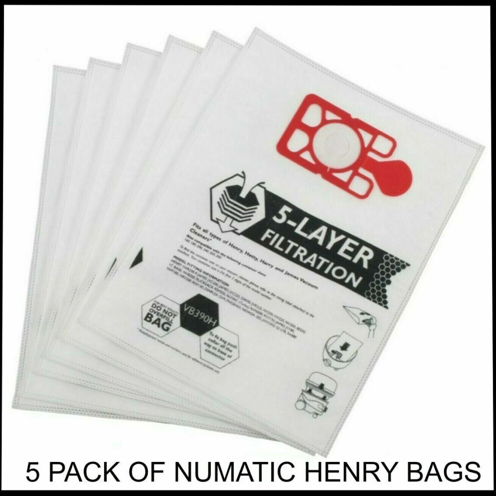 Fits Numatic Henry Hetty James Vacuum Cleaner Hoover Dust Bags X 5 Premium Bags
