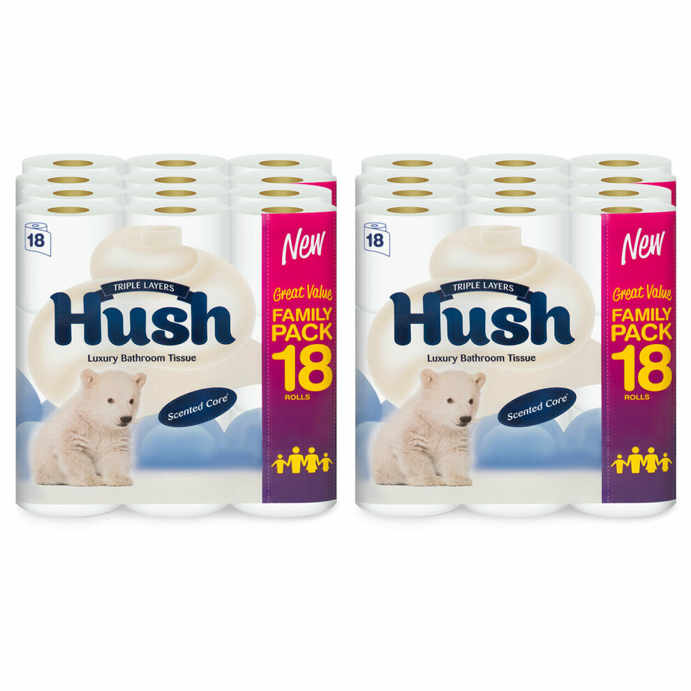 (72 Rolls) Hush Luxury 3Ply Bathroom Tissue, White Rolls