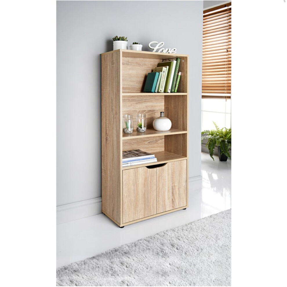 Oak 3 Shelves 2 Door Bookcase Storage Unit Bookcases -G-0129