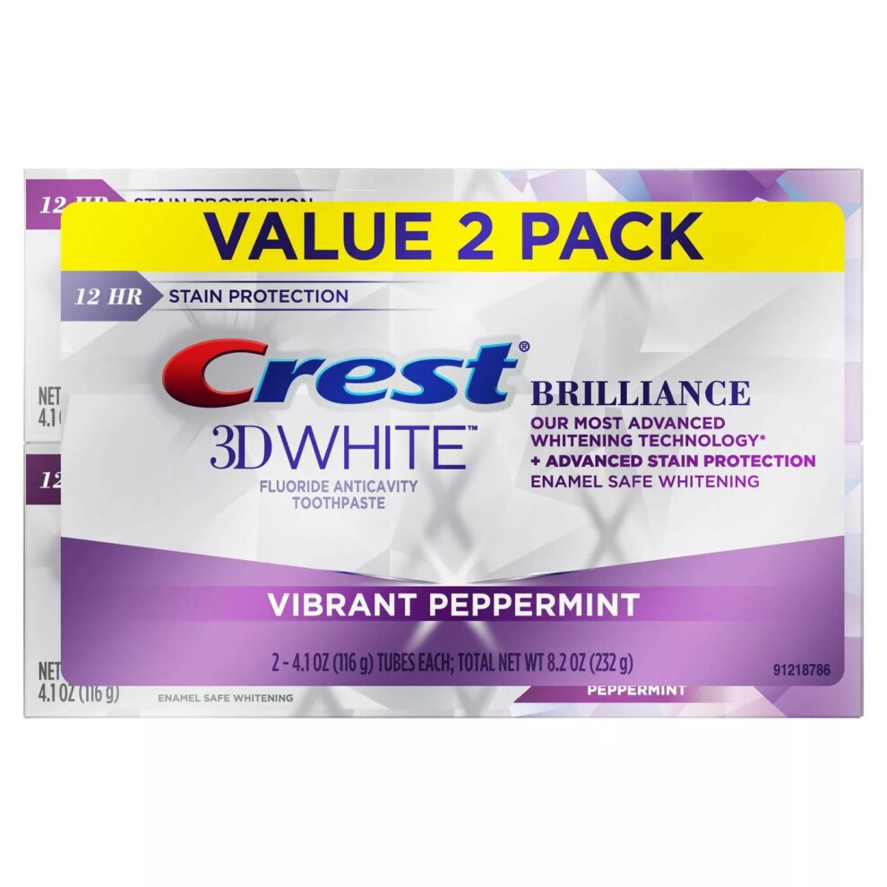 Crest 3D White Brilliance Vibrant Peppermint Toothpaste, 4.1 oz (116 g) - 2 PACK