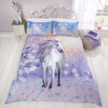 Rapport Parure de lit avec Housse de Couette en Polycoton Motif Licorne Magique Violet pour lit Double