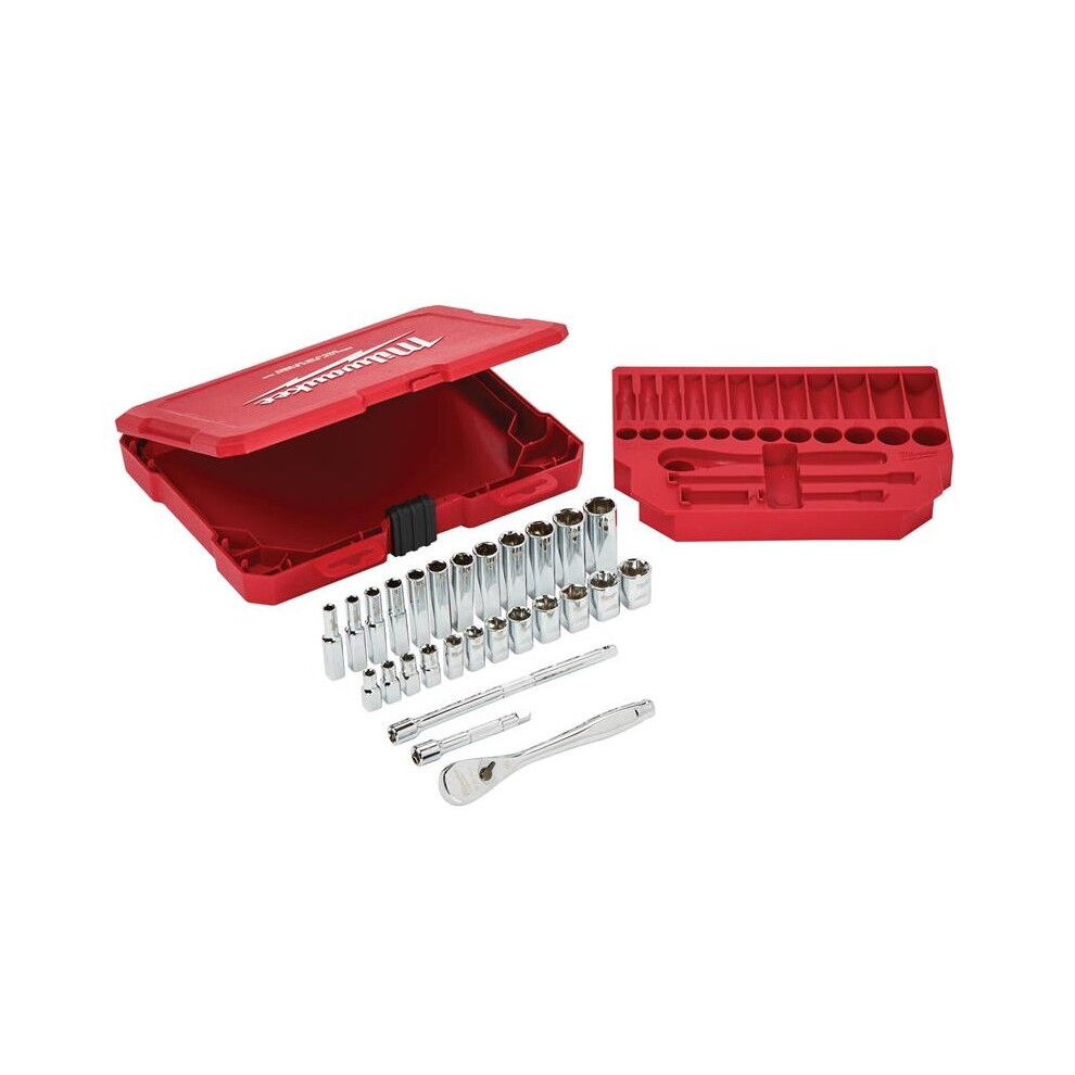Milwaukee Hand Tools 1/4in Ratcheting Socket Set Metric, 28 Piece