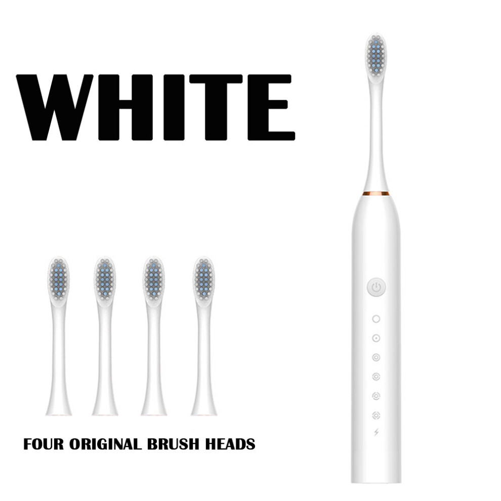 Ranpo (White) Electric Toothbrush Sonic Vibration Rechargeable Toothbrush With 4 Brush Heads White