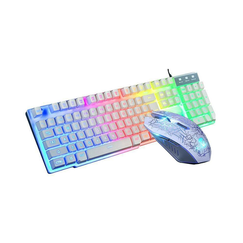 (White) Gaming Keyboard & Mouse Set Rainbow Led Usb Illuminated For Pc Laptop Xbox Ps4 White 795340513418