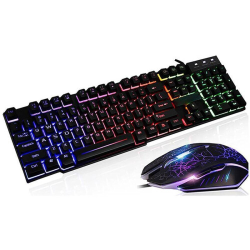 (Black) Gaming Keyboard & Mouse Set Rainbow LED USB Illuminated for PC Laptop Xbox PS4