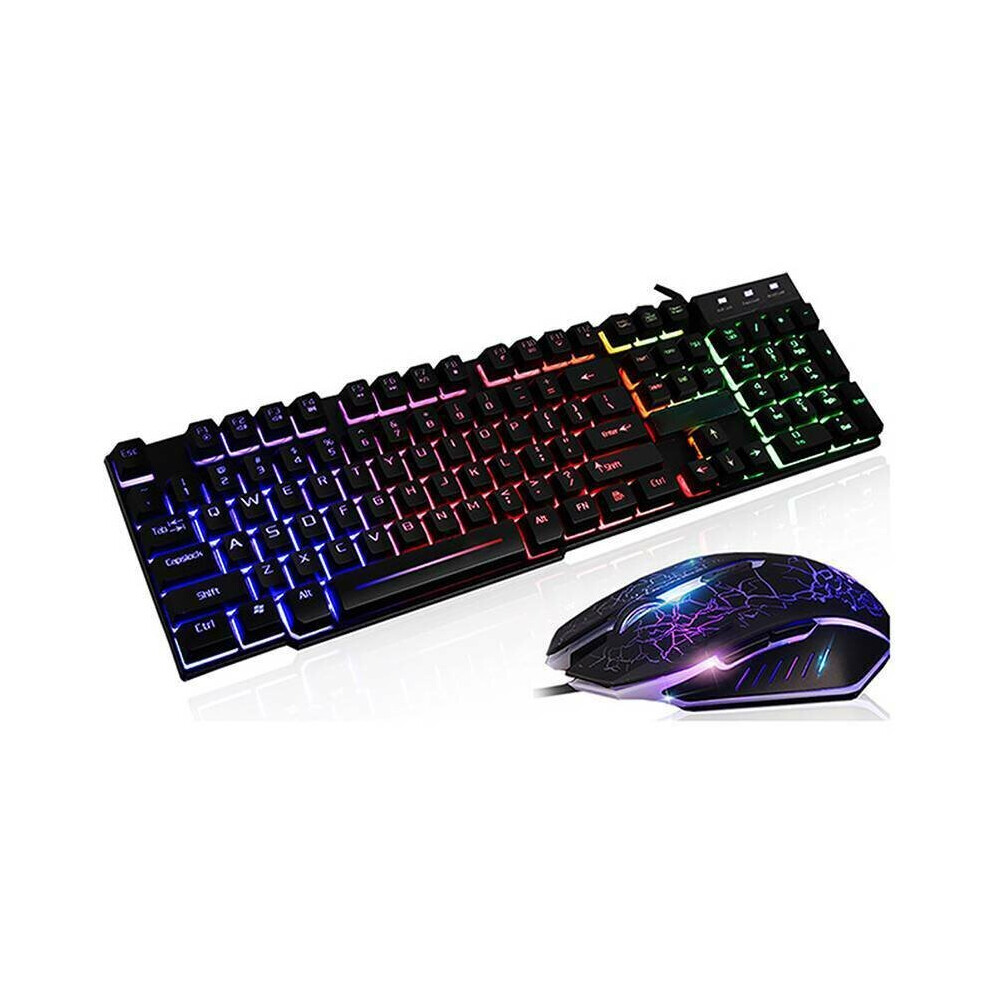 (Black) Gaming Keyboard & Mouse Set Rainbow Led Usb Illuminated For Pc Laptop Xbox Ps4 Black 795340513425