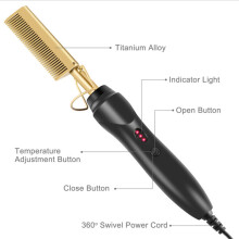 (golden) Electric Heating Comb Curling Iron Heated Brush Copper Hair Straightener Comb