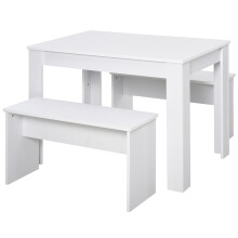 HOMCOM 3 Pcs Modern Dining Table Set w/ Table 2 Bench Seats Compact