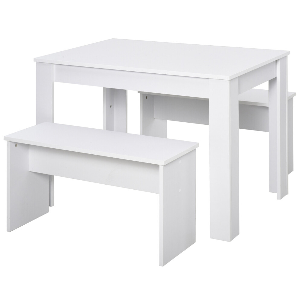 HOMCOM 3 Pcs Modern Dining Table Set w/ Table 2 Bench Seats Compact