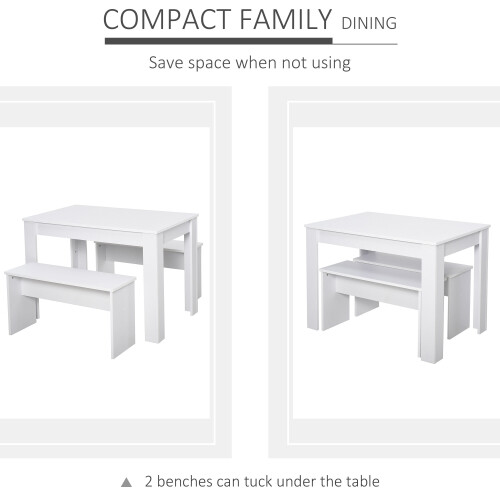 Homcom HOMCOM 3 Pcs Modern Dining Table Set w/ Table 2 Bench Seats Compact 2