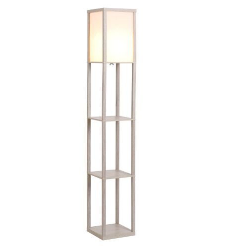 HOMCOM Floor Lamp Reading Lamp with 3-Tier Storage Shelf for Home Office Oak