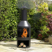 Kingfisher FPIT3 Black Steel Burner with Built in Log Store Outdoor Garden Furniture, Transparent, One Size