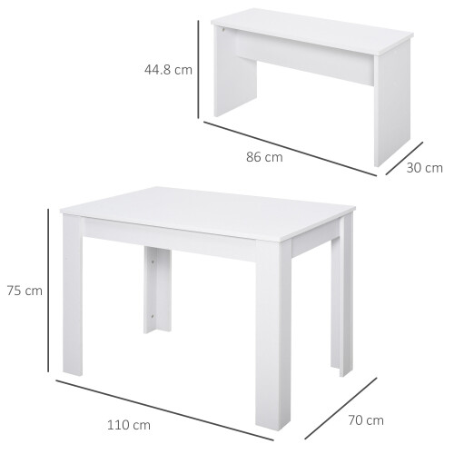 Homcom HOMCOM 3 Pcs Modern Dining Table Set w/ Table 2 Bench Seats Compact 1