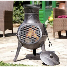 Panama LA HACIENDA Cast Iron Chiminea – Compact Log Burner & Garden Patio Heater with Steel Body, Flue & Rain Lid
