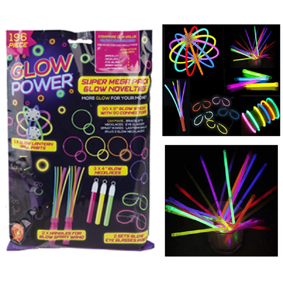 Mega 196 Piece Premium Ultra Bright Glow Sticks Pack