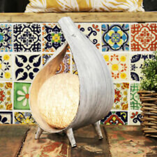 Natural Coconut Lamp - Greywash Wrapover 1