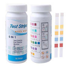 nuoshen 50pcs 6 in 1 Water Test Strips,Pool Spa Hot Tub Test Strip for Chlorine, PH and Alkalinity Testing