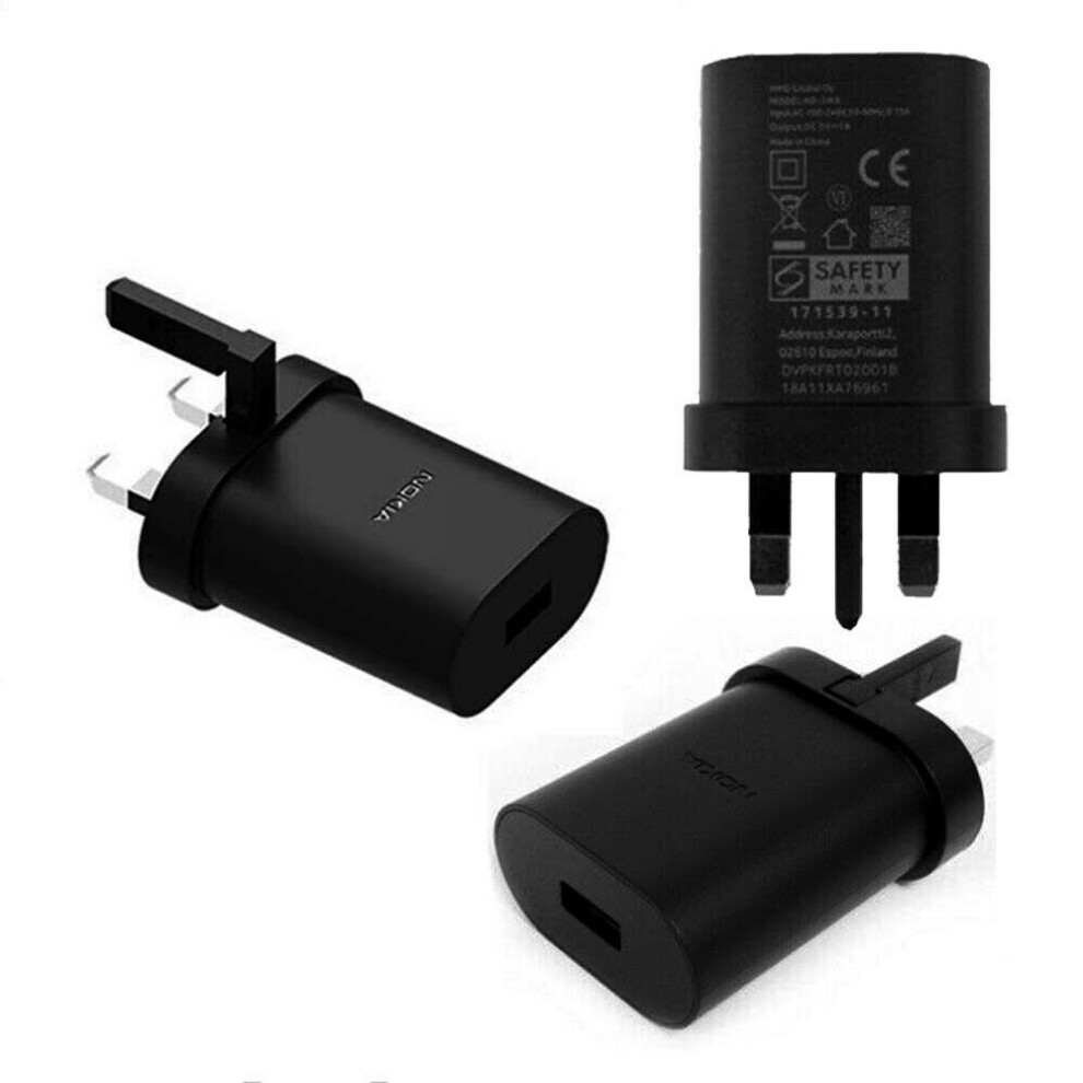 (Adapter Only) Genuine Nokia Black Fast Mains Charger AD-18WX Plug Head and USB-C Cable CA-232