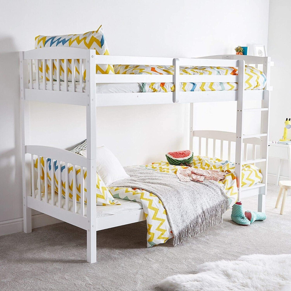 (Bunkbed) White Wood Bunk Bed 3Ft Single Kids Bunkbed